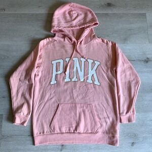 Victoria's Secret PINK Hoodie Pink Gold Graphic Pullover Sweatshirt Womens Sz M